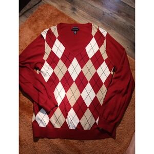Tommy Hilfiger Womens Argyle 90s Sweater 100% Pima Cotton Size XL Academia